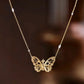 18K Solid Gold Diamond Butterfly Necklace