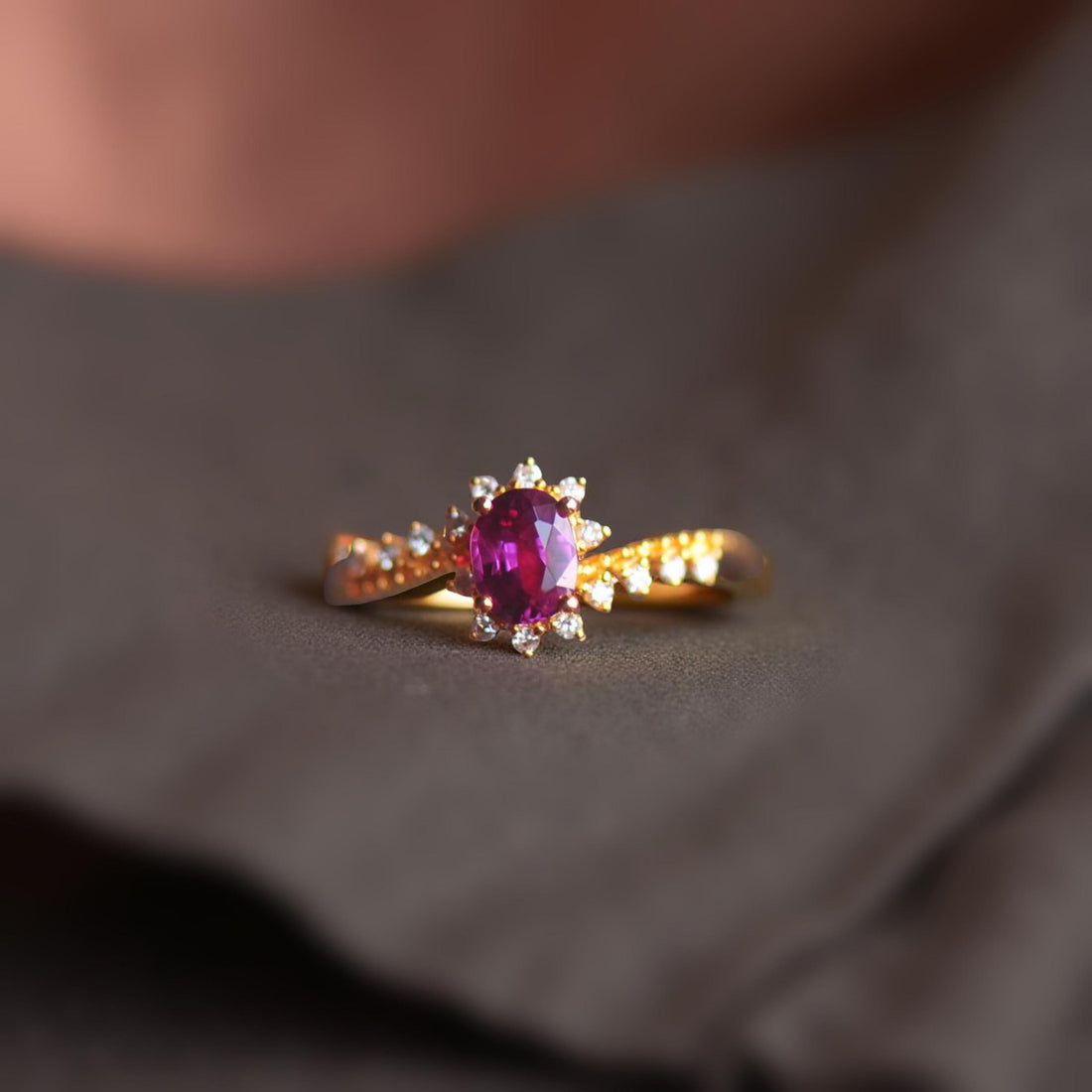 Solid 18K Gold Ruby & Diamond Ring