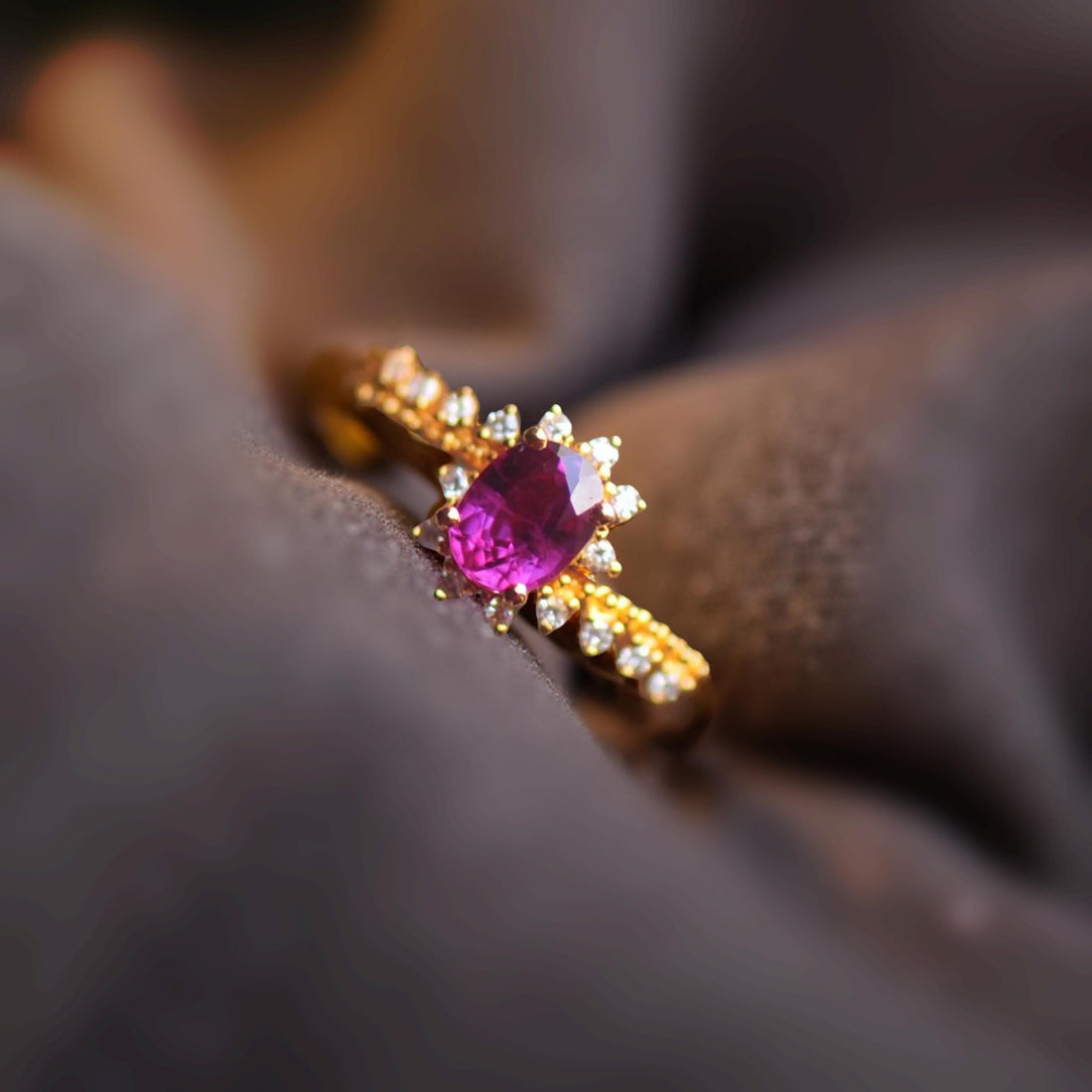 Solid 18K Gold Ruby & Diamond Ring