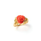 18K Solid Gold Hand-Carved Red Coral Flower Ring