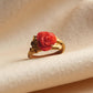 18K Solid Gold Hand-Carved Red Coral Flower Ring