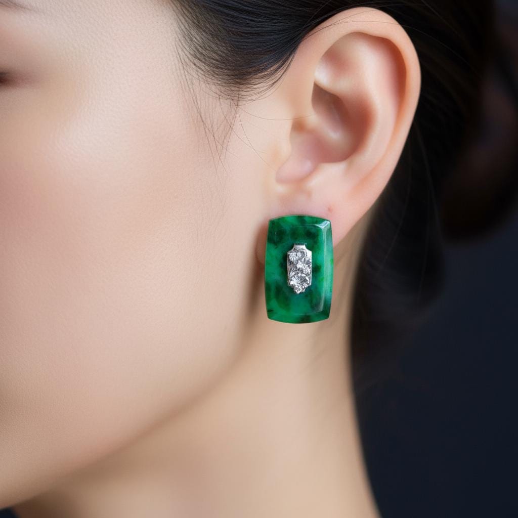 Natural Burmese Jadeite Jade Earrings in Sterling Silver