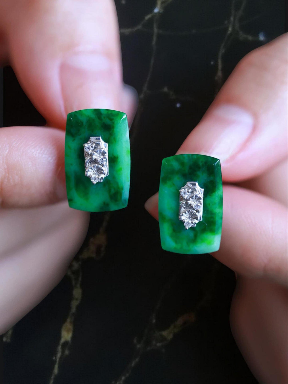 Natural Burmese Jadeite Jade Earrings in Sterling Silver