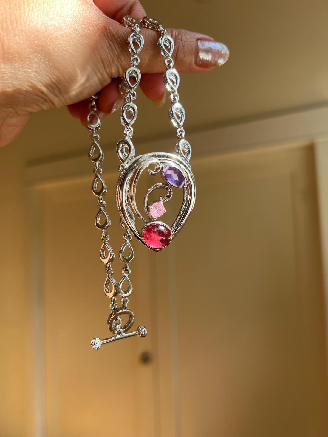 Rubellite Tourmaline, Amethyst & Pink Gemstone Pendant
