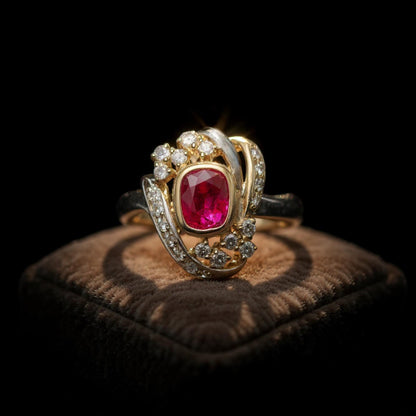 GIA Certified 1.62ct Burmese Ruby Ring in 18K Solid Gold & Platinum