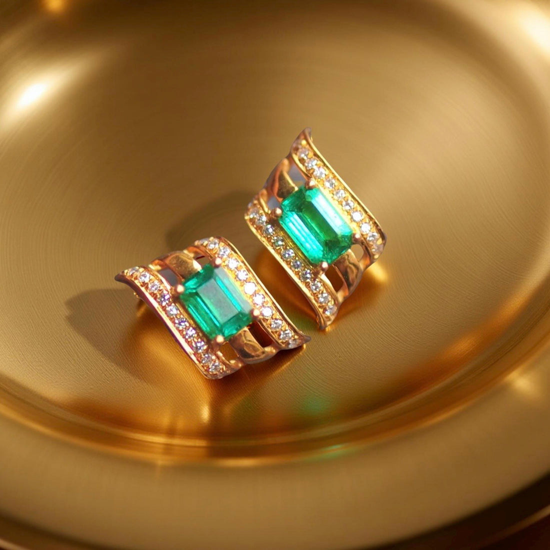 18K Solid Gold Natural Colombian Emerald Earrings