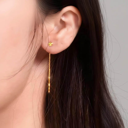 18K Solid Gold Tiny Star Threader Earrings