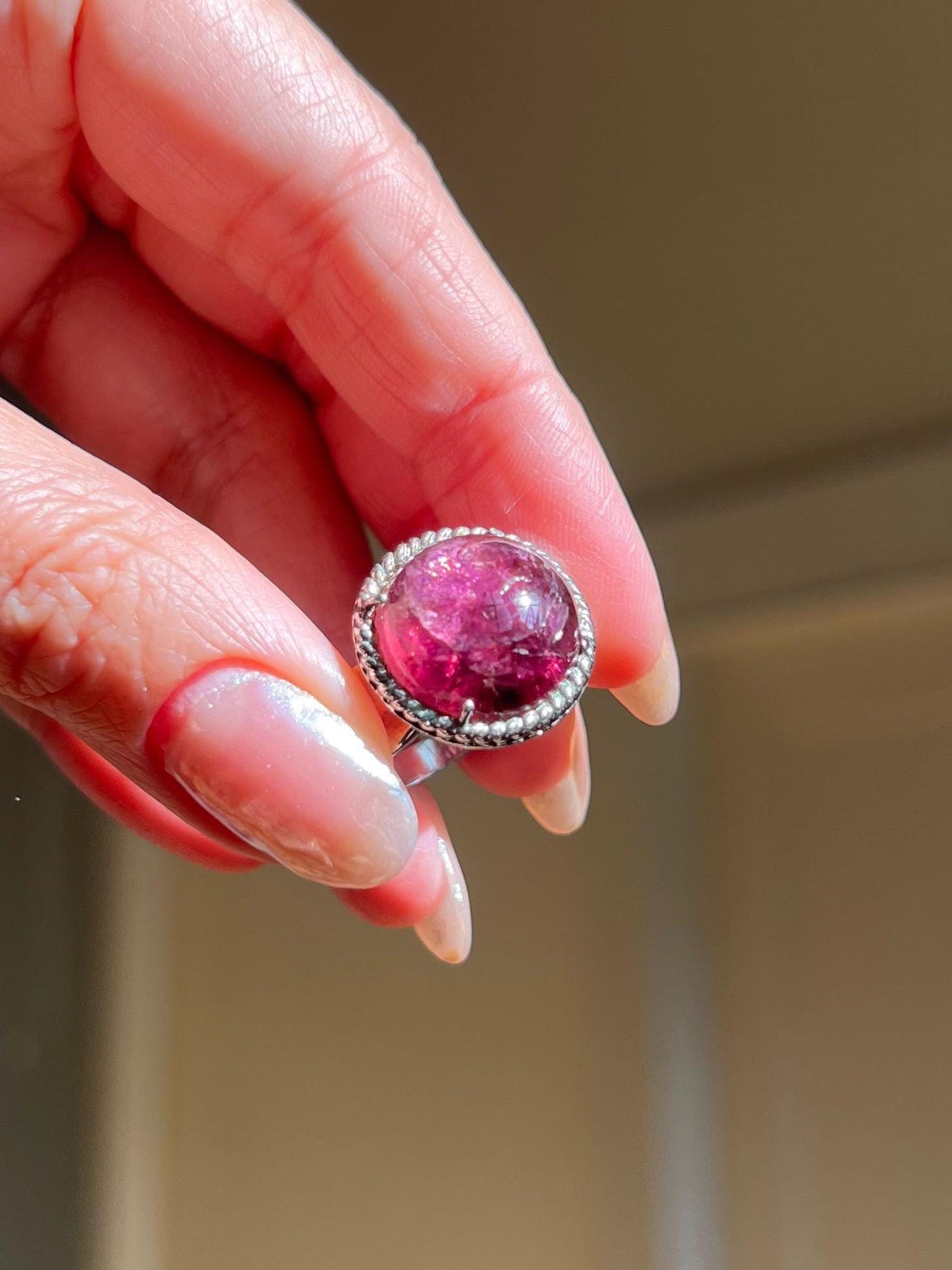 Natural Rubellite Tourmaline Cabochon Statement Ring
