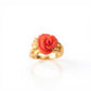 18K Solid Gold Hand-Carved Red Coral Flower Ring