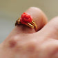 18K Solid Gold Hand-Carved Red Coral Flower Ring