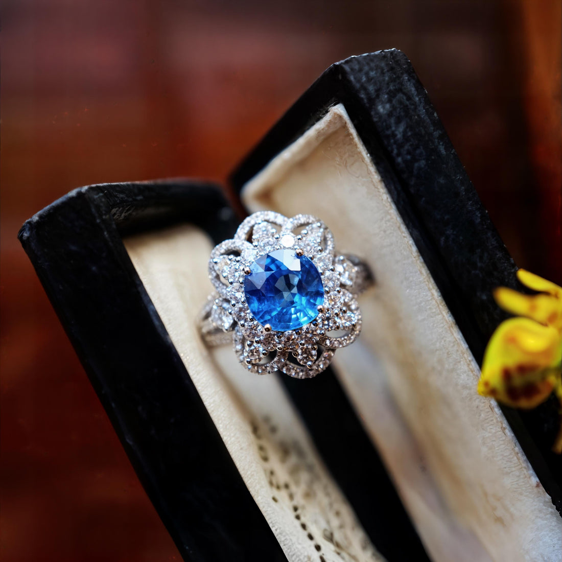 GIA Certified 2.16 ct Unheated Blue Sapphire & Diamond Ring