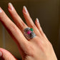 Emerald Ruby Black Diamond White Sapphire Ring | Sterling Silver 18K White Gold Vermeil