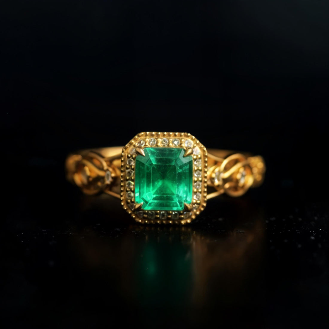 Natural Colombian Emerald Ring 18K Solid Gold with Diamonds | Muzo Green Emerald Engagement Ring