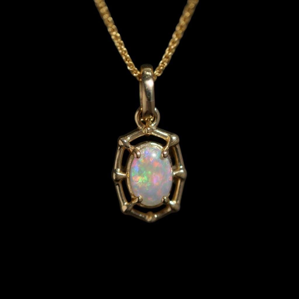 18K Solid Gold Natural Black Opal Pendant