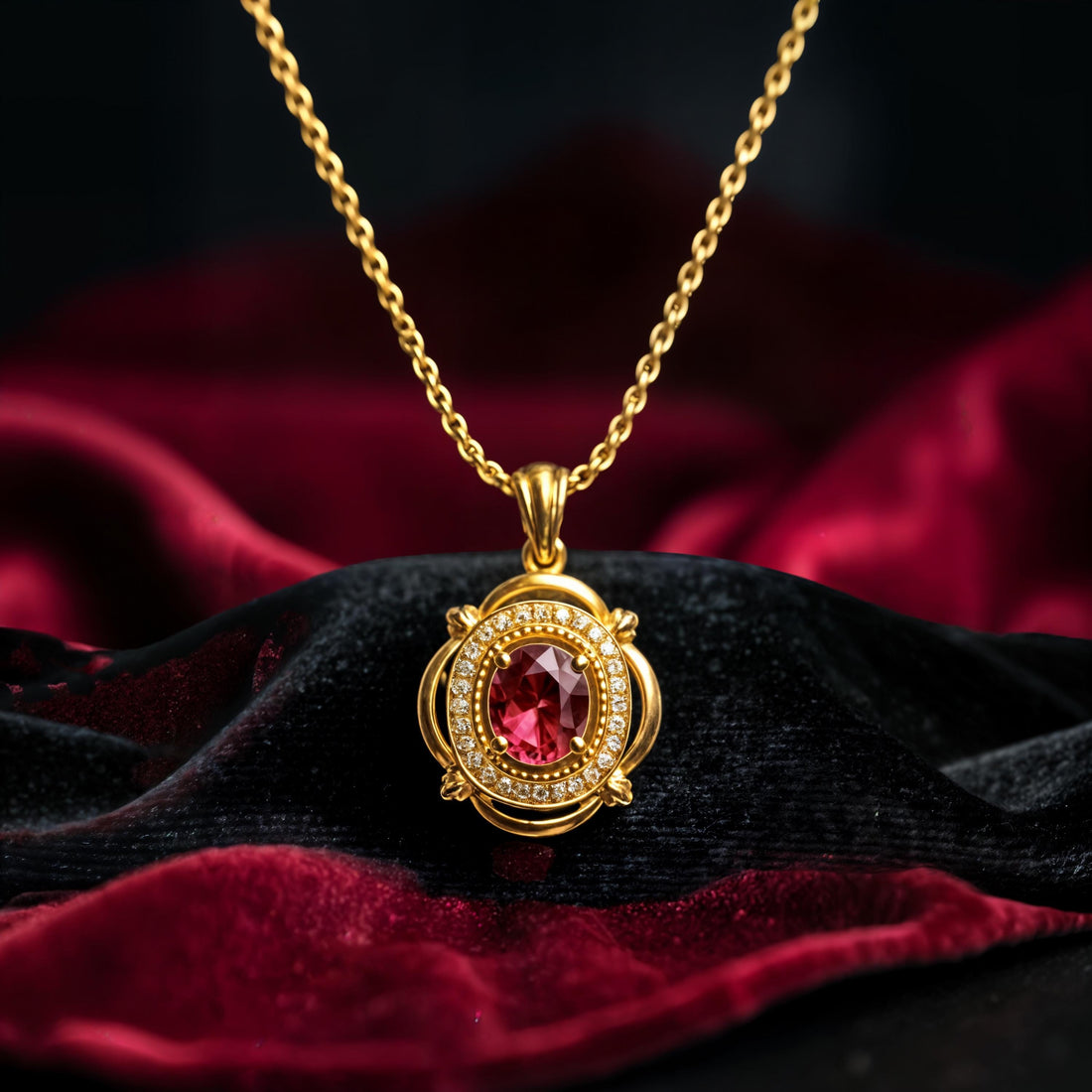 Natural Ruby Pendant in 18K Solid Gold with Diamonds