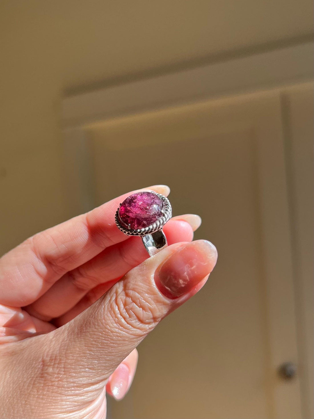 Natural Rubellite Tourmaline Cabochon Statement Ring