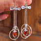 Garnet and Moonstone Earrings: Fine Silver Bow Dangle, Hypoallergenic