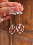 Garnet and Moonstone Earrings: Fine Silver Bow Dangle, Hypoallergenic