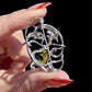 18K Solid White Gold Olive Green Tourmaline Brooch Pendant, Tsavorite Diamond Convertible Fine Jewelry, One of a Kind