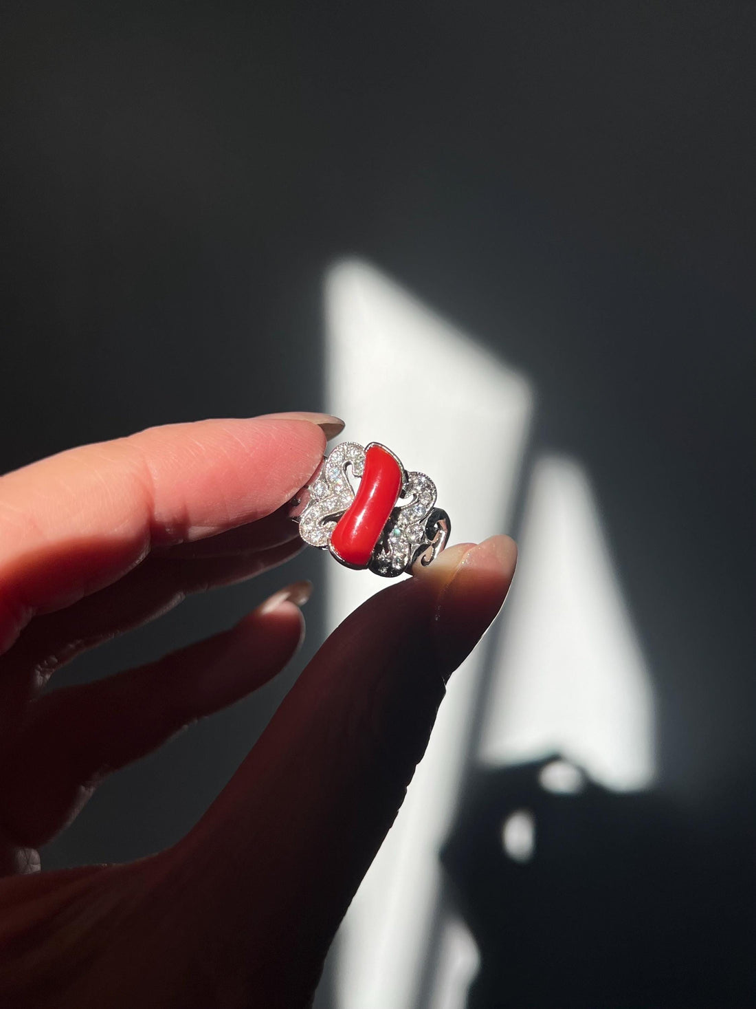 Natural Red Coral Statement Ring