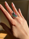 Emerald Ruby Black Diamond White Sapphire Ring | Sterling Silver 18K White Gold Vermeil