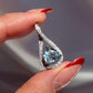 14K Solid White Gold Aquamarine & Diamond Pendant • Earth-Mined Diamonds • Elegant Teardrop Necklace , gift for her