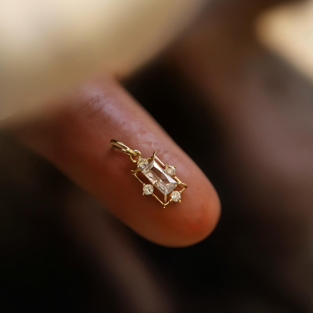 Dainty 9K Solid Gold Diamond Pendant | 1.5 Carat Diamond Charm | Vintage Star Frame Necklace | Minimal Fine Jewelry Gift for Her