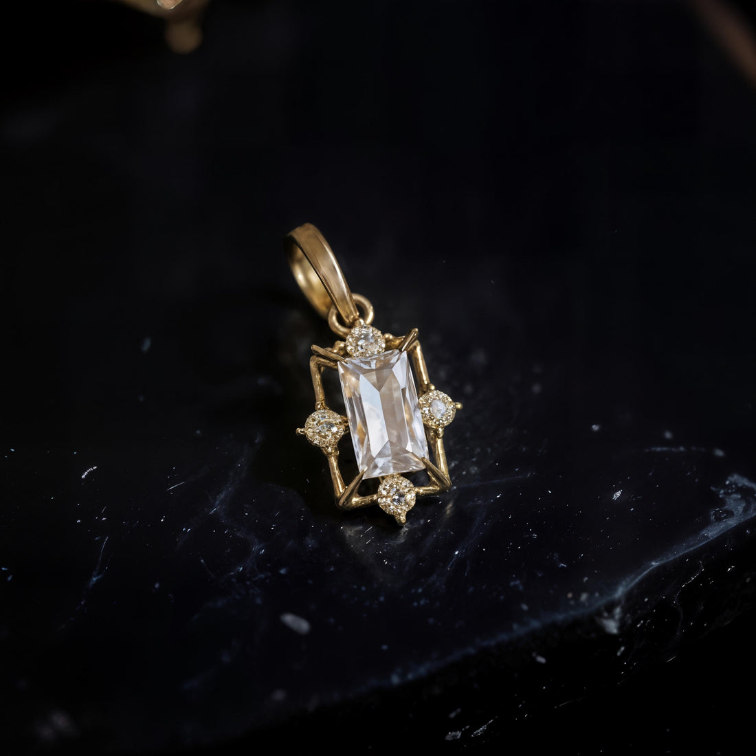 Dainty 9K Solid Gold Diamond Pendant | 1.5 Carat Diamond Charm | Vintage Star Frame Necklace | Minimal Fine Jewelry Gift for Her