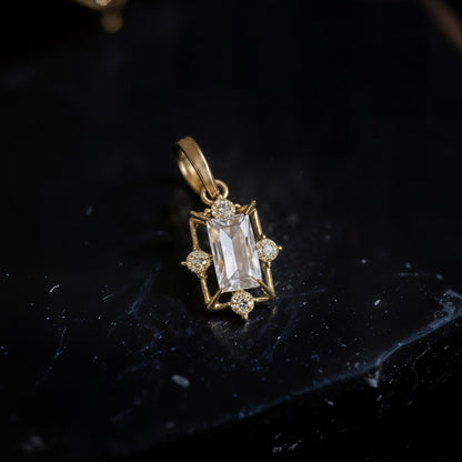 Dainty 9K Solid Gold Diamond Pendant | 1.5 Carat Diamond Charm | Vintage Star Frame Necklace | Minimal Fine Jewelry Gift for Her