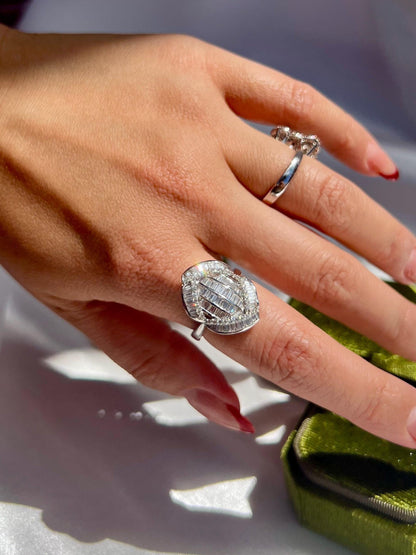 Natural Earth-Mined Diamond Ring 1.04CT in 18K Solid White Gold | Art Deco Cocktail Ring | Luxury Fine Jewelry Gift for Her