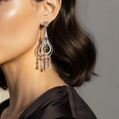 Tsavorite Malaya Garnet Chandelier Earrings: Sterling Silver Beryl Sapphire