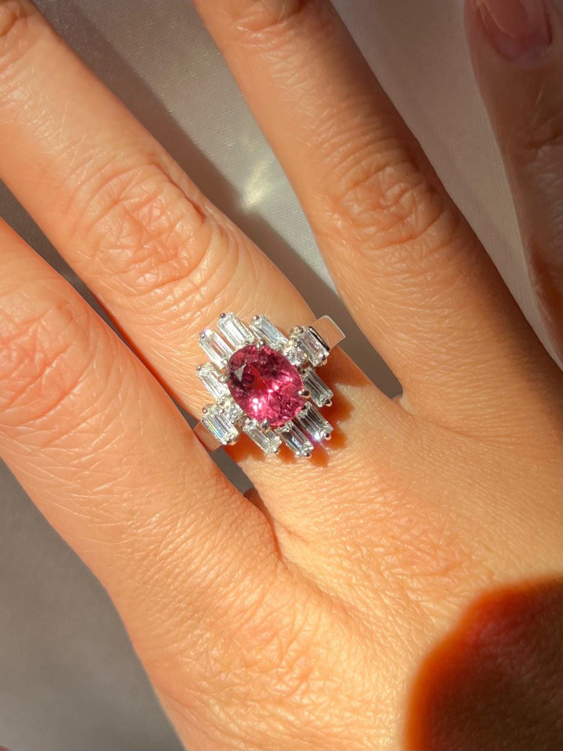 Natural Rubellite Tourmaline Ring with White Sapphire Art Deco Ring | Fine Jewelry Gift , pink tourmaline ring