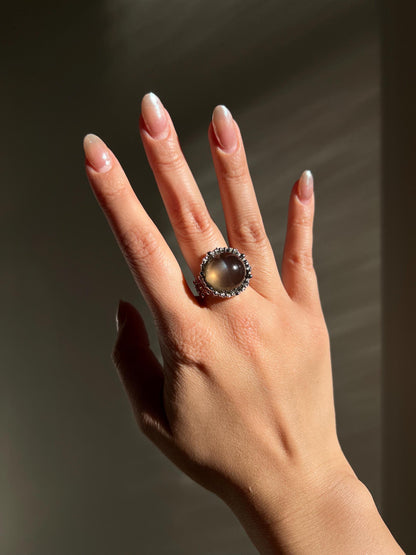 Natural Cat’s Eye Moonstone Ring | Sterling Silver Artisan Jewelry | One-of-a-Kind Gemstone Ring | Statement Gift for Her | June Birthstone