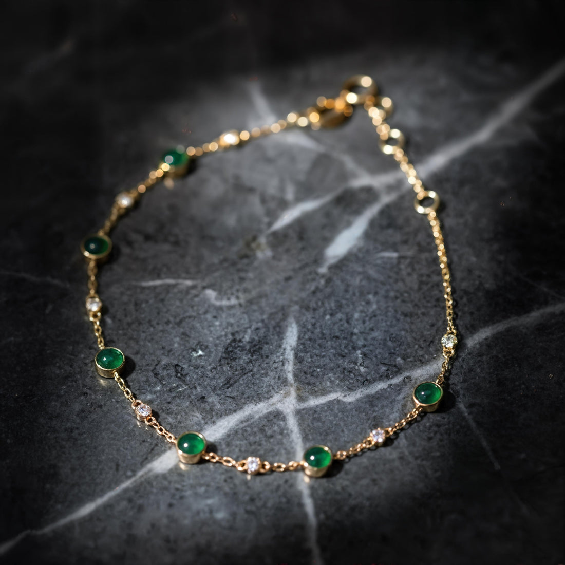 18K Solid Gold Natural Jadeite Jade and Diamond Bracelet