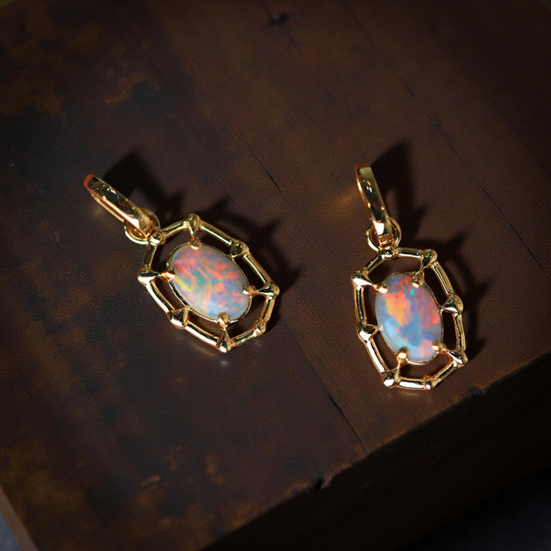 18K Solid Gold Natural Black Opal Pendant