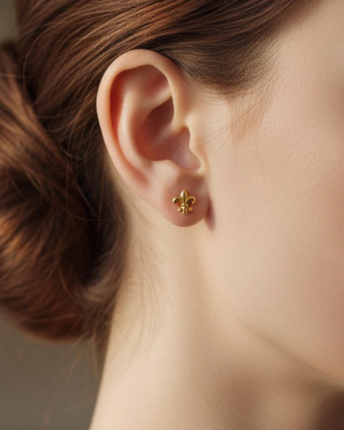 Fleur-de-Lis 9K Solid Gold Stud Earrings | Tiny French Lily Earrings | Dainty Everyday Gold Earrings | Elegant Gift for Her