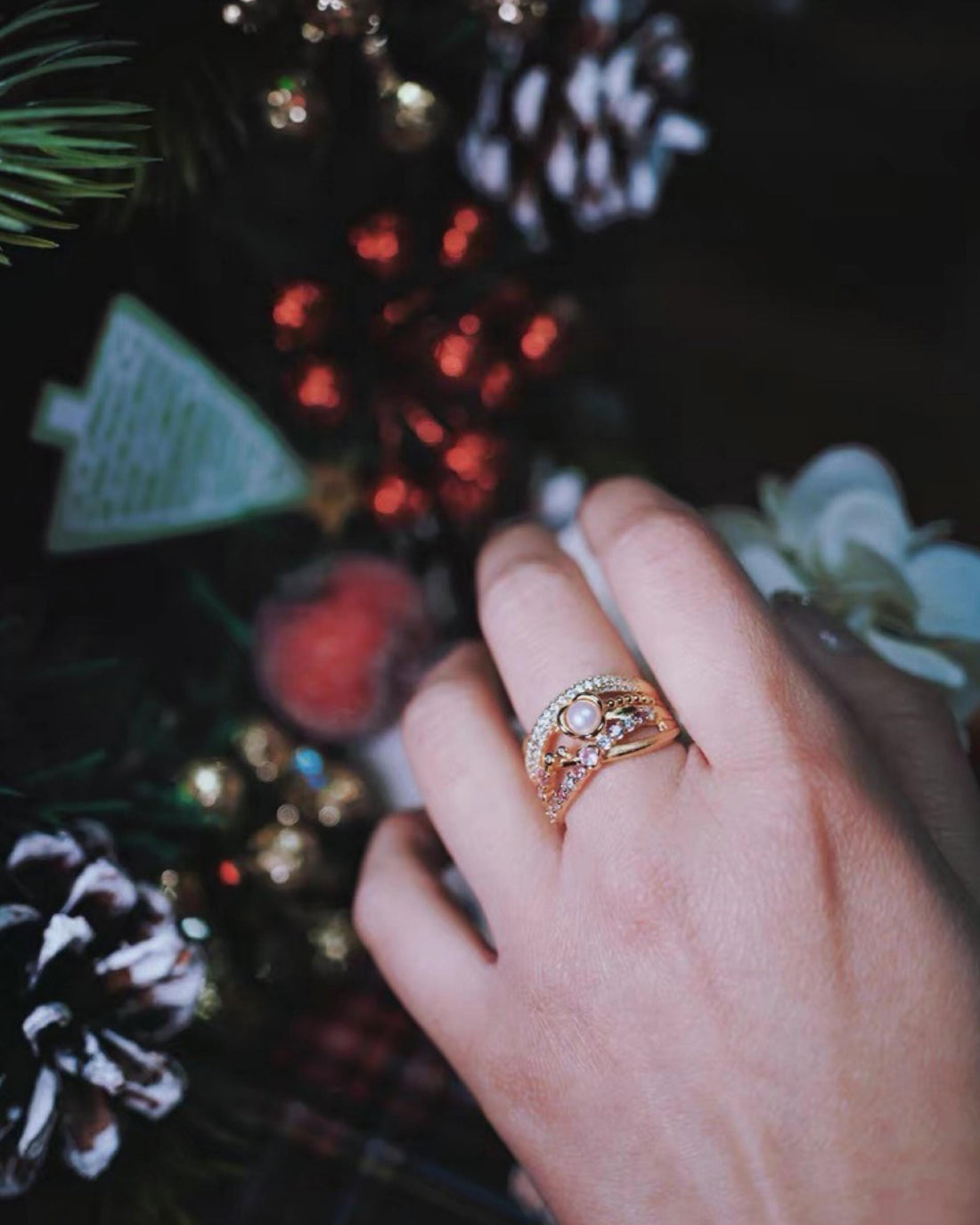 Natural Akoya Pearl & Pink Sapphire Ring | 18K Gold Statement Ring | Fine Jewelry Gift for Her | Stacking Cocktail Ring