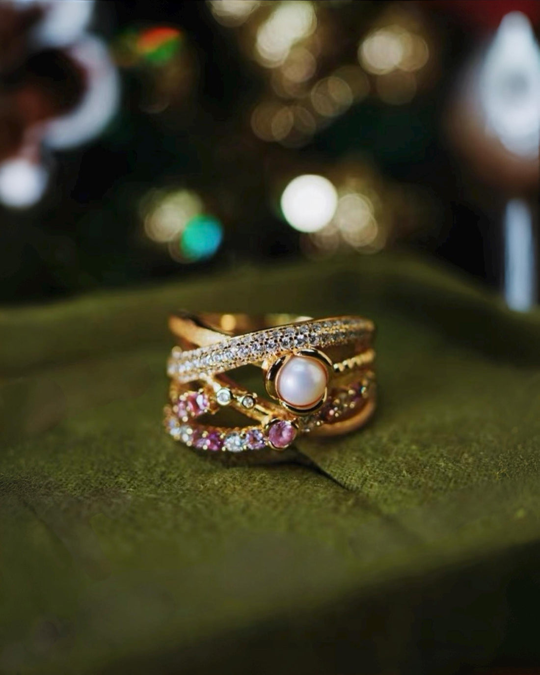 Natural Akoya Pearl & Pink Sapphire Ring | 18K Gold Statement Ring | Fine Jewelry Gift for Her | Stacking Cocktail Ring