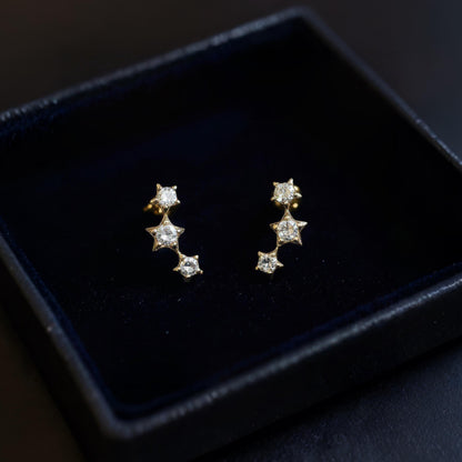 Diamond Star Climber Earrings in 10K Solid Gold | Everyday Tiny Diamond Earrings | Minimalist Fine Jewelry | Gift for Her | Dainty Luxury