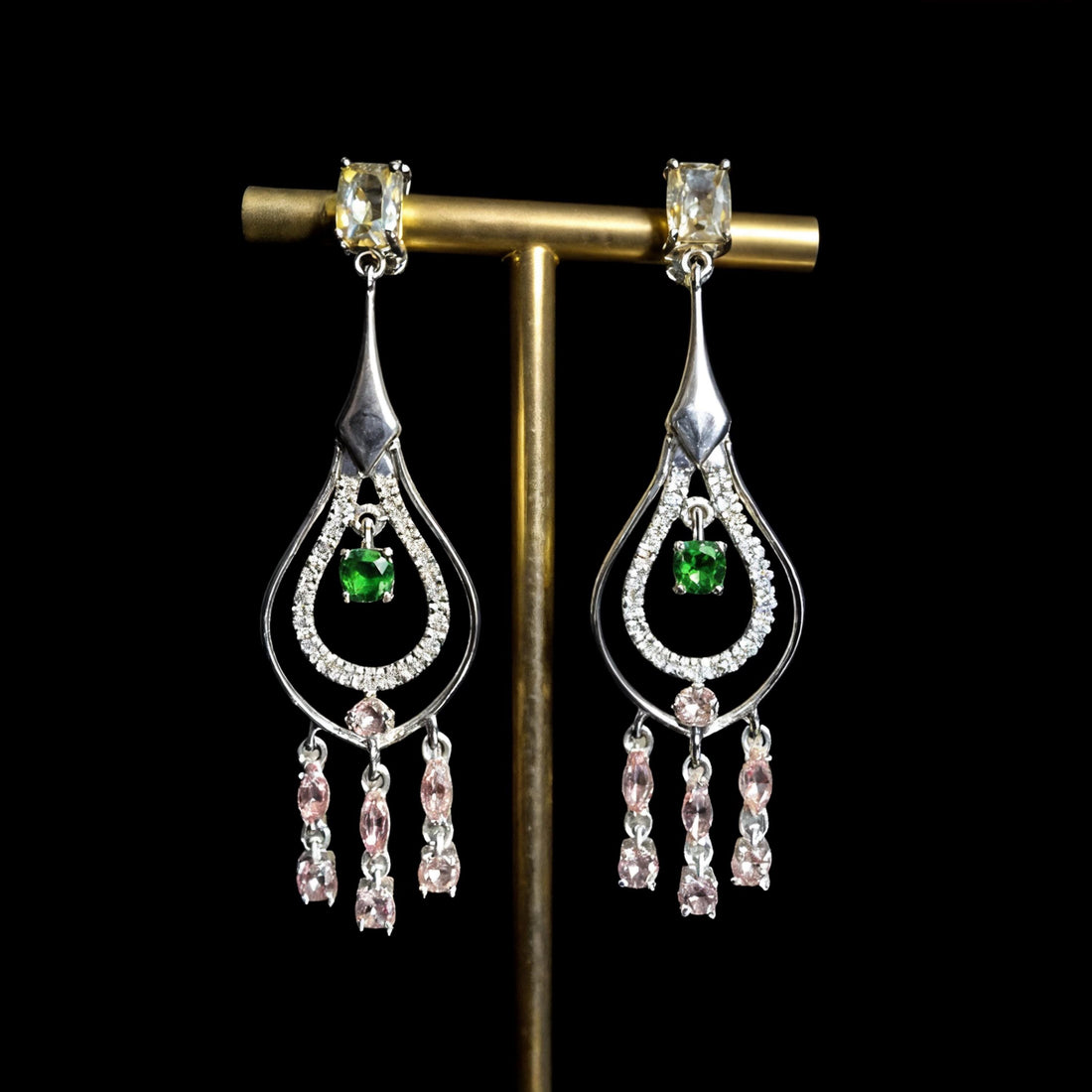 Tsavorite Malaya Garnet Chandelier Earrings: Sterling Silver Beryl Sapphire