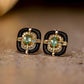 Emerald 18k Gold Vermeil Stud Earrings for Women,Art Deco Earrings, Natural Emerald Earrings,  Colombian Gemstone, French Enamel Earrings