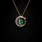 18K Solid Gold Tsavorite Garnet, Diamond & Blue Sapphire Crescent Moon Necklace | Celestial Fine Jewelry | Gift for her, One of a Kind