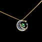 18K Solid Gold Tsavorite Garnet, Diamond & Blue Sapphire Crescent Moon Necklace | Celestial Fine Jewelry | Gift for her, One of a Kind
