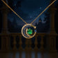 18K Solid Gold Tsavorite Garnet, Diamond & Blue Sapphire Crescent Moon Necklace | Celestial Fine Jewelry | Gift for her, One of a Kind