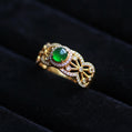 18K Solid Gold Natural Jadeite Jade Ring | One-of-a-Kind Green Jade Cabochon with Diamonds | Fine Gold Filigree Art Deco Ring | Luxury Gift