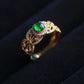 18K Solid Gold Natural Jadeite Jade Ring | One-of-a-Kind Green Jade Cabochon with Diamonds | Fine Gold Filigree Art Deco Ring | Luxury Gift
