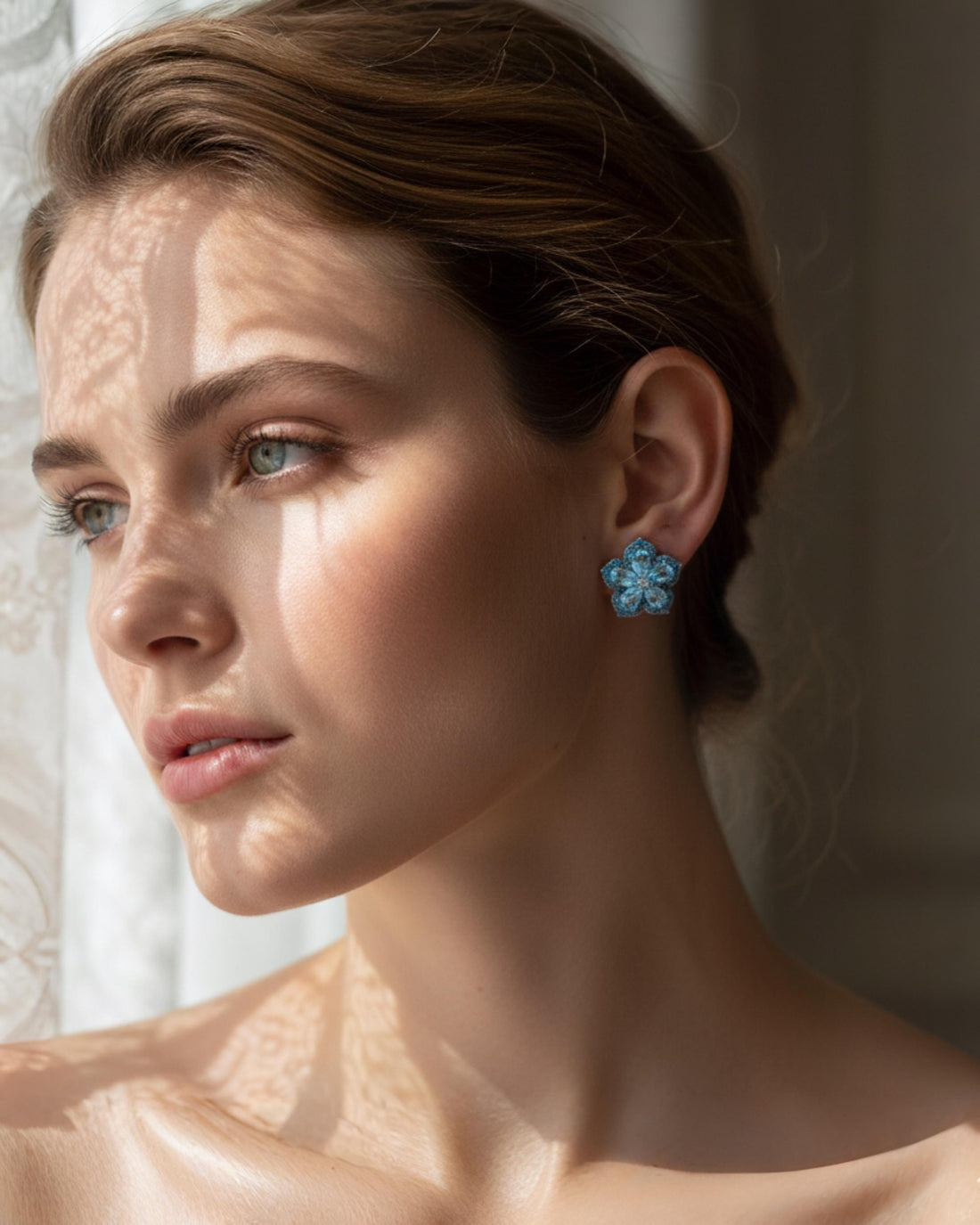 Blue Topaz Flower Earrings | Natural Blue Topaz & Sapphire Blossom Studs | Sterling Silver Fine Jewelry | Elegant Floral Earrings for Her