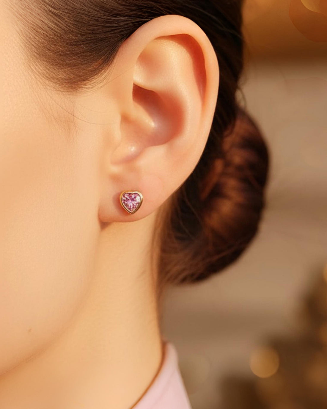 Tiny Pink Diamond Hearts Earrings | 18K Gold Filled Studs | Everyday Minimalist Jewelry Gift for Her