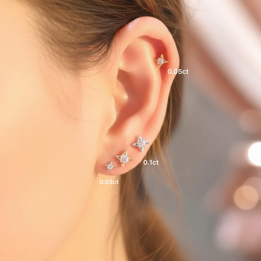 18K Solid Gold Star Diamond Earrings | Natural Earth Mined Diamond Studs | Dainty Fine Jewelry Gift for Her | Everyday Gold Earrings