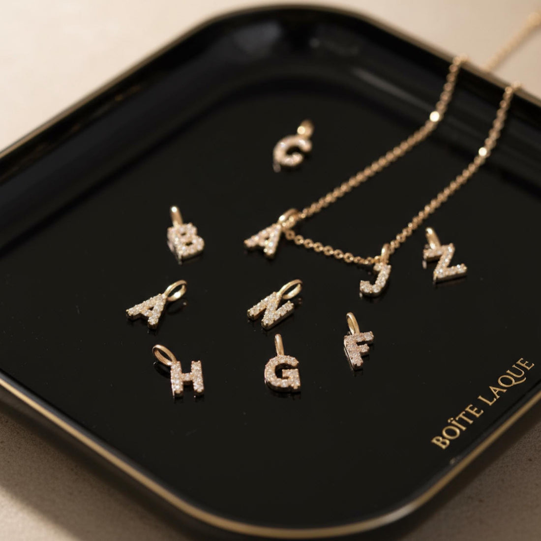 Dainty Solid 9K Gold Diamond Alphabet Pendant | Custom Initial Necklace Charm | Quiet Luxury Gift for Her | Elegant Minimalist Jewelry